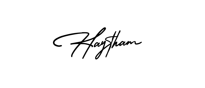 Haytham stylish signature style. Best Handwritten Sign (AmerikaSignatureDemo-Regular) for my name. Handwritten Signature Collection Ideas for my name Haytham. Haytham signature style 3 images and pictures png