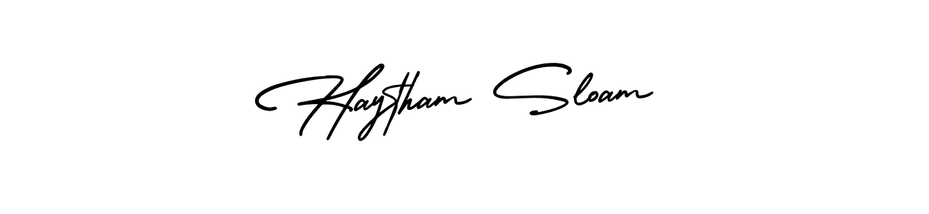 You can use this online signature creator to create a handwritten signature for the name Haytham Sloam. This is the best online autograph maker. Haytham Sloam signature style 3 images and pictures png