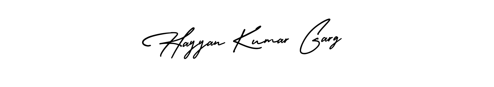 This is the best signature style for the Hayyan Kumar Garg name. Also you like these signature font (AmerikaSignatureDemo-Regular). Mix name signature. Hayyan Kumar Garg signature style 3 images and pictures png