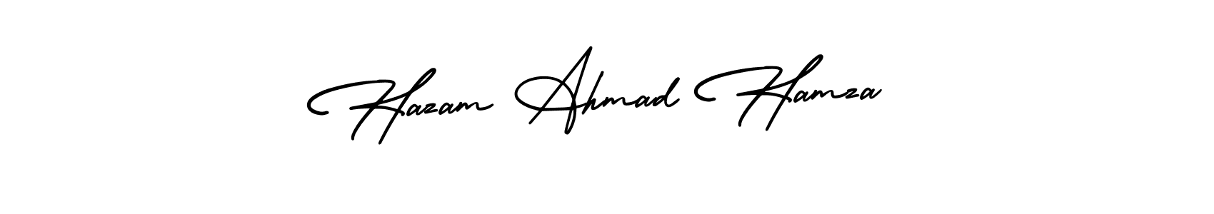 How to make Hazam Ahmad Hamza name signature. Use AmerikaSignatureDemo-Regular style for creating short signs online. This is the latest handwritten sign. Hazam Ahmad Hamza signature style 3 images and pictures png