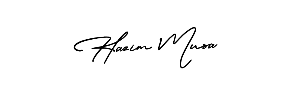 The best way (AmerikaSignatureDemo-Regular) to make a short signature is to pick only two or three words in your name. The name Hazim Musa include a total of six letters. For converting this name. Hazim Musa signature style 3 images and pictures png