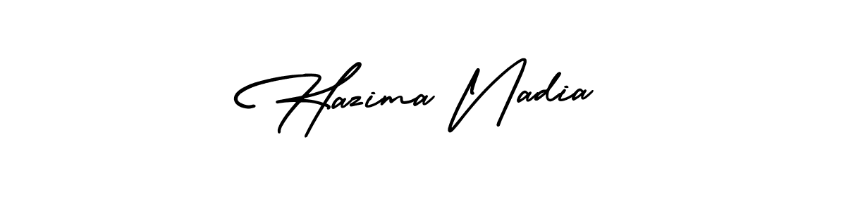 This is the best signature style for the Hazima Nadia name. Also you like these signature font (AmerikaSignatureDemo-Regular). Mix name signature. Hazima Nadia signature style 3 images and pictures png