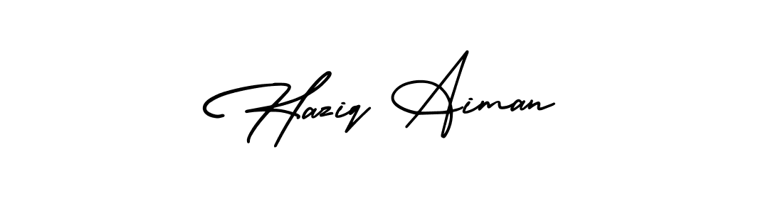 You can use this online signature creator to create a handwritten signature for the name Haziq Aiman. This is the best online autograph maker. Haziq Aiman signature style 3 images and pictures png