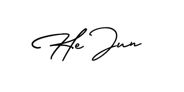 How to make He Jun name signature. Use AmerikaSignatureDemo-Regular style for creating short signs online. This is the latest handwritten sign. He Jun signature style 3 images and pictures png
