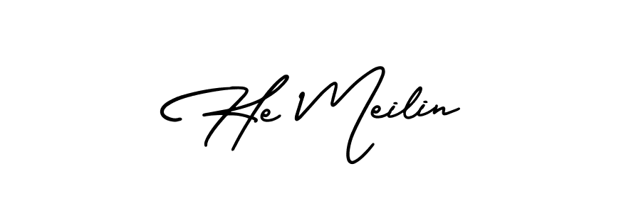 How to make He Meilin name signature. Use AmerikaSignatureDemo-Regular style for creating short signs online. This is the latest handwritten sign. He Meilin signature style 3 images and pictures png