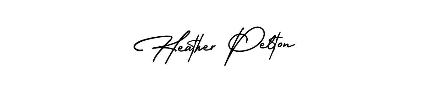 You should practise on your own different ways (AmerikaSignatureDemo-Regular) to write your name (Heather Pelton) in signature. don't let someone else do it for you. Heather Pelton signature style 3 images and pictures png