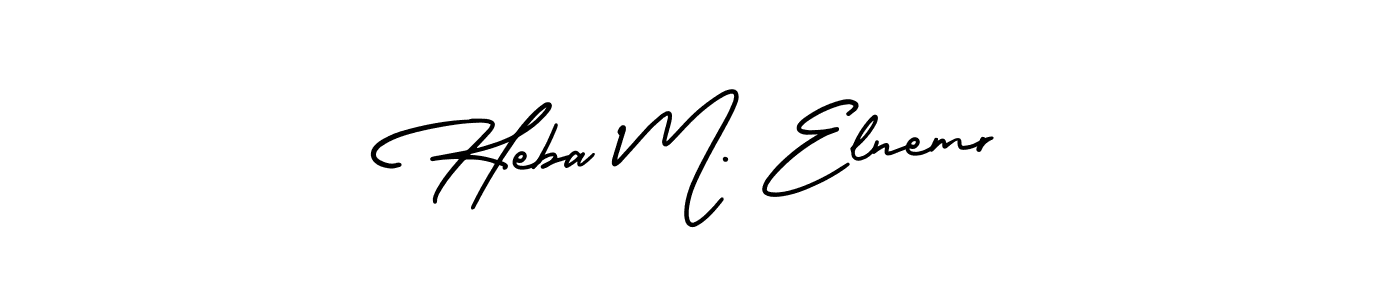 You should practise on your own different ways (AmerikaSignatureDemo-Regular) to write your name (Heba M. Elnemr) in signature. don't let someone else do it for you. Heba M. Elnemr signature style 3 images and pictures png