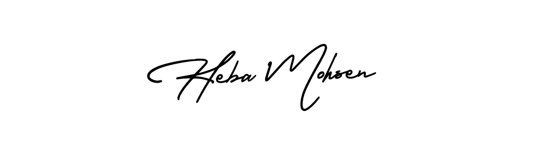 You should practise on your own different ways (AmerikaSignatureDemo-Regular) to write your name (Heba Mohsen) in signature. don't let someone else do it for you. Heba Mohsen signature style 3 images and pictures png