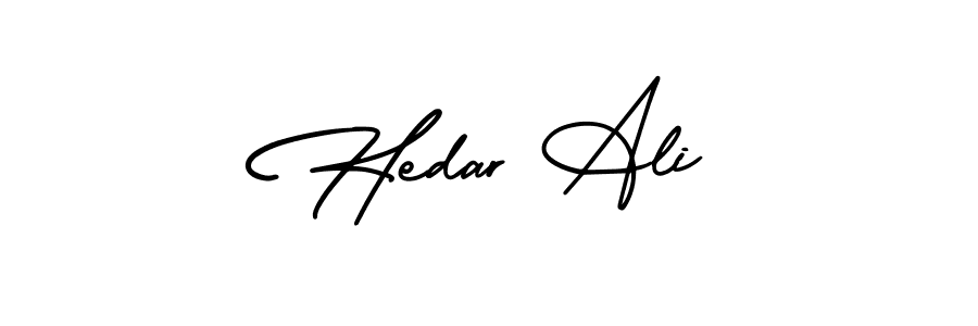 You should practise on your own different ways (AmerikaSignatureDemo-Regular) to write your name (Hedar Ali) in signature. don't let someone else do it for you. Hedar Ali signature style 3 images and pictures png