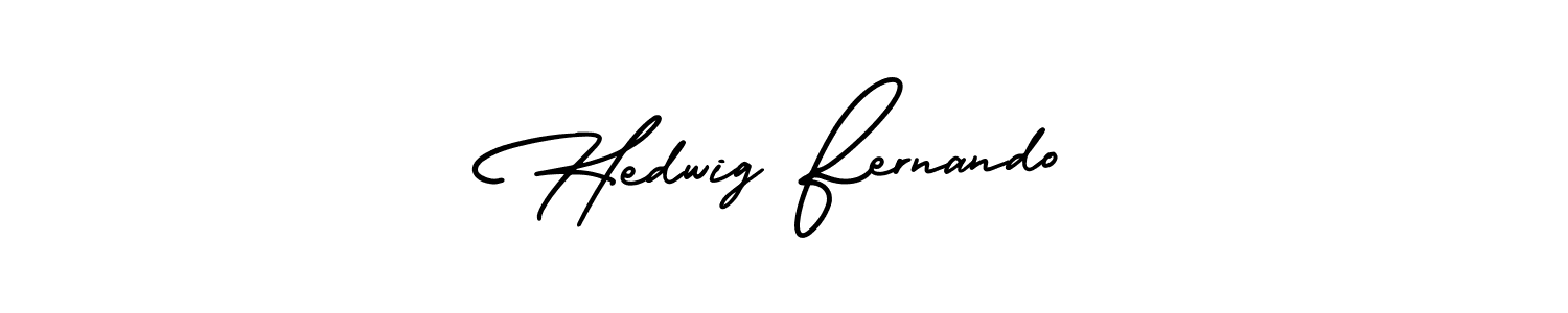 You should practise on your own different ways (AmerikaSignatureDemo-Regular) to write your name (Hedwig Fernando) in signature. don't let someone else do it for you. Hedwig Fernando signature style 3 images and pictures png