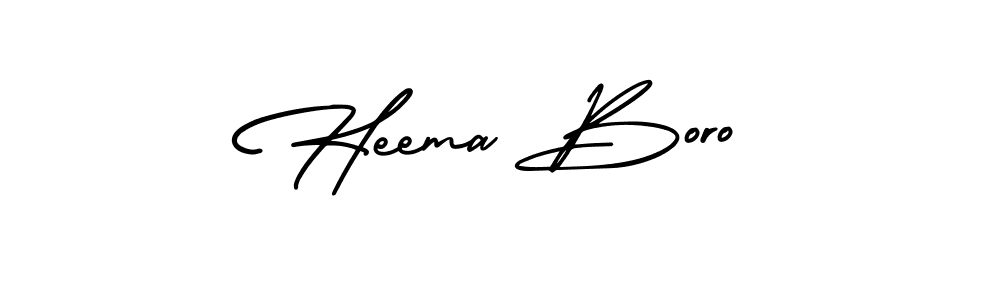 You should practise on your own different ways (AmerikaSignatureDemo-Regular) to write your name (Heema Boro) in signature. don't let someone else do it for you. Heema Boro signature style 3 images and pictures png