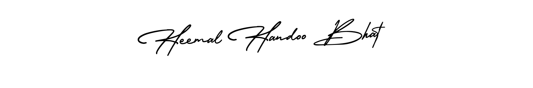 You should practise on your own different ways (AmerikaSignatureDemo-Regular) to write your name (Heemal Handoo Bhat) in signature. don't let someone else do it for you. Heemal Handoo Bhat signature style 3 images and pictures png