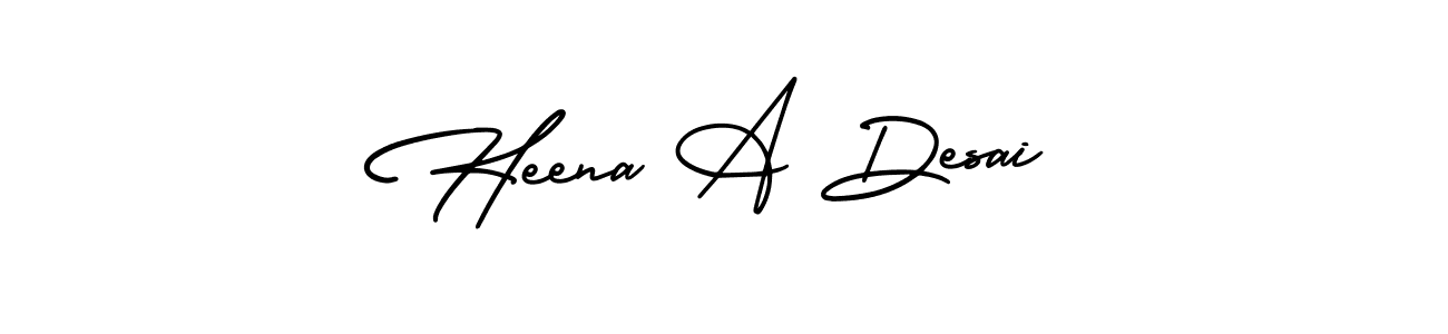 You should practise on your own different ways (AmerikaSignatureDemo-Regular) to write your name (Heena A Desai) in signature. don't let someone else do it for you. Heena A Desai signature style 3 images and pictures png