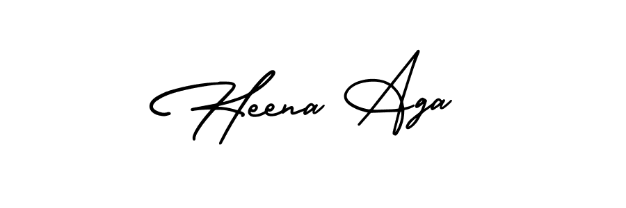 You should practise on your own different ways (AmerikaSignatureDemo-Regular) to write your name (Heena Aga) in signature. don't let someone else do it for you. Heena Aga signature style 3 images and pictures png