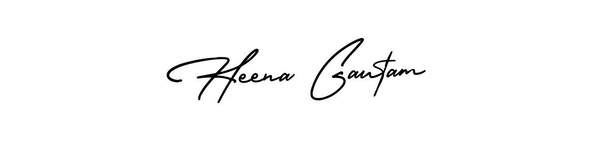 You should practise on your own different ways (AmerikaSignatureDemo-Regular) to write your name (Heena Gautam) in signature. don't let someone else do it for you. Heena Gautam signature style 3 images and pictures png