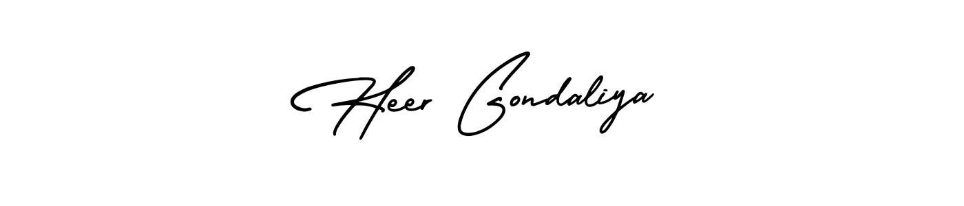 This is the best signature style for the Heer Gondaliya name. Also you like these signature font (AmerikaSignatureDemo-Regular). Mix name signature. Heer Gondaliya signature style 3 images and pictures png