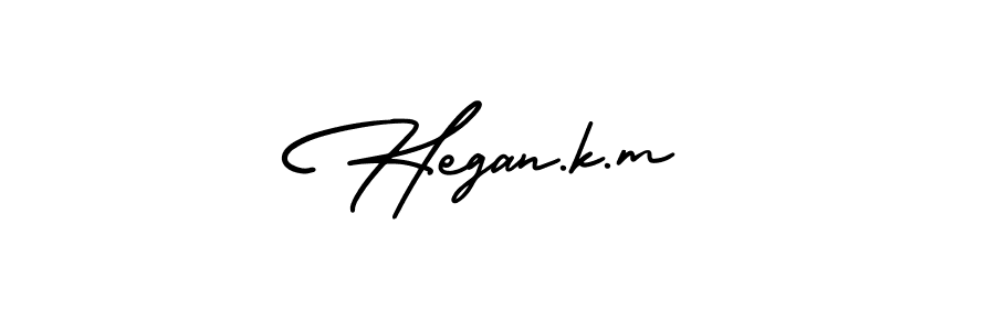 You should practise on your own different ways (AmerikaSignatureDemo-Regular) to write your name (Hegan.k.m) in signature. don't let someone else do it for you. Hegan.k.m signature style 3 images and pictures png