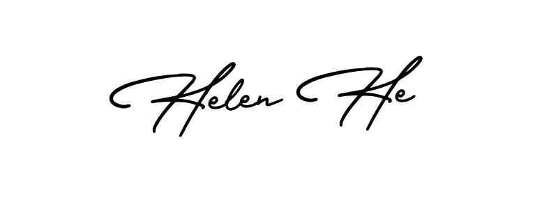 You should practise on your own different ways (AmerikaSignatureDemo-Regular) to write your name (Helen He) in signature. don't let someone else do it for you. Helen He signature style 3 images and pictures png