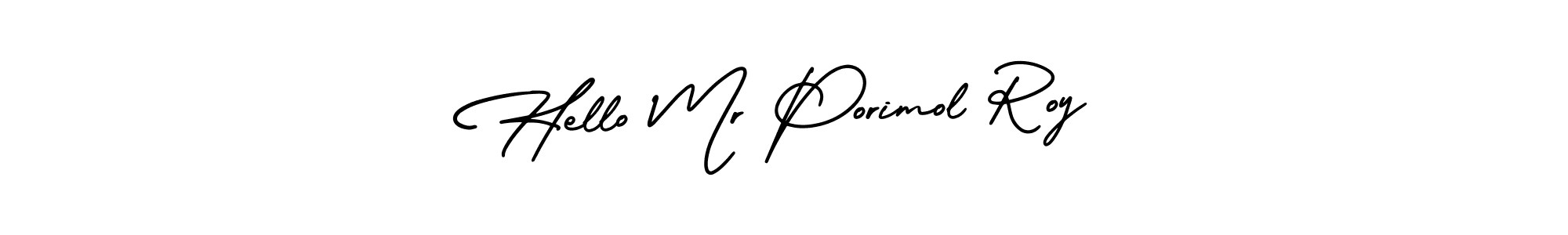 AmerikaSignatureDemo-Regular is a professional signature style that is perfect for those who want to add a touch of class to their signature. It is also a great choice for those who want to make their signature more unique. Get Hello Mr Porimol Roy name to fancy signature for free. Hello Mr Porimol Roy signature style 3 images and pictures png