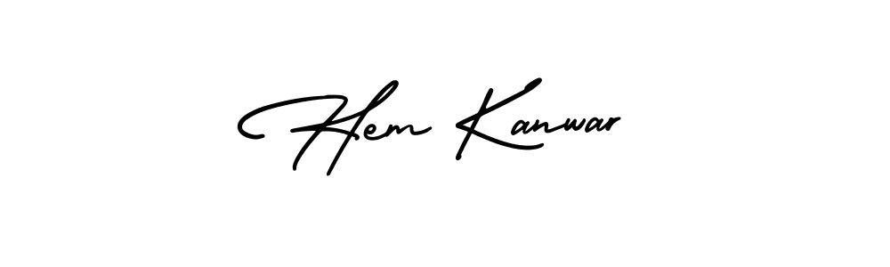 You should practise on your own different ways (AmerikaSignatureDemo-Regular) to write your name (Hem Kanwar) in signature. don't let someone else do it for you. Hem Kanwar signature style 3 images and pictures png