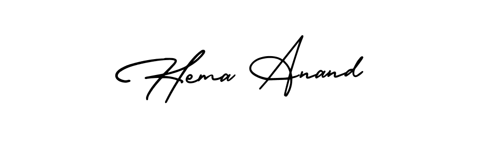 You should practise on your own different ways (AmerikaSignatureDemo-Regular) to write your name (Hema Anand) in signature. don't let someone else do it for you. Hema Anand signature style 3 images and pictures png