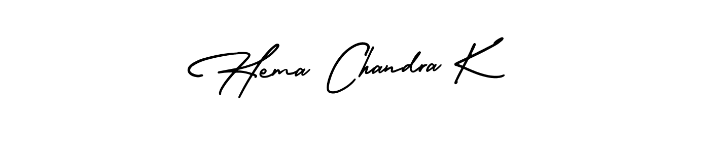 You should practise on your own different ways (AmerikaSignatureDemo-Regular) to write your name (Hema Chandra K) in signature. don't let someone else do it for you. Hema Chandra K signature style 3 images and pictures png