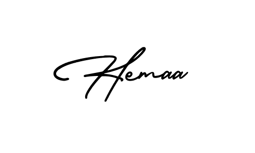 How to make Hemaa name signature. Use AmerikaSignatureDemo-Regular style for creating short signs online. This is the latest handwritten sign. Hemaa signature style 3 images and pictures png