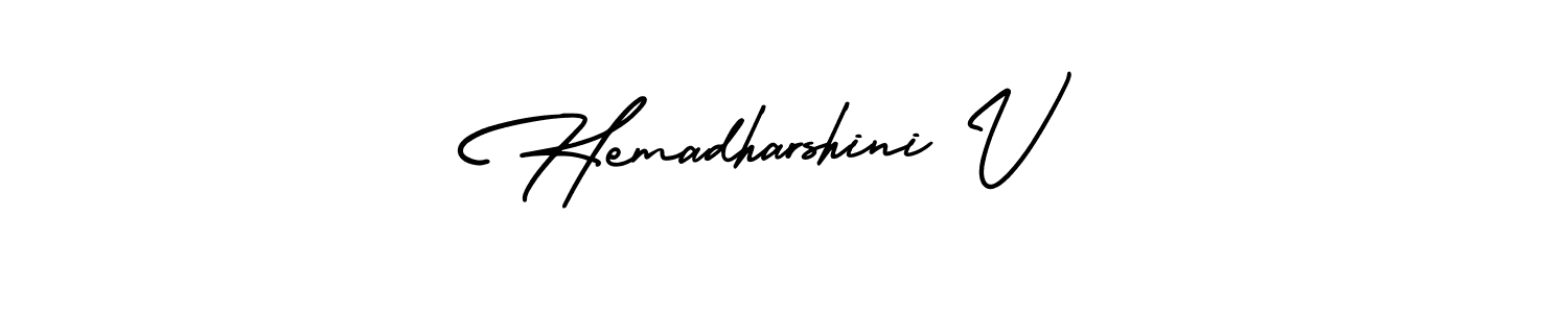 How to make Hemadharshini V name signature. Use AmerikaSignatureDemo-Regular style for creating short signs online. This is the latest handwritten sign. Hemadharshini V signature style 3 images and pictures png