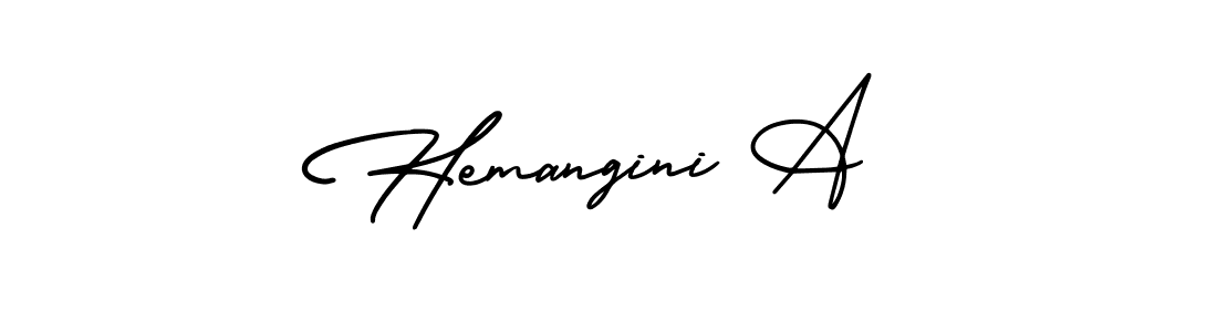 The best way (AmerikaSignatureDemo-Regular) to make a short signature is to pick only two or three words in your name. The name Hemangini A include a total of six letters. For converting this name. Hemangini A signature style 3 images and pictures png