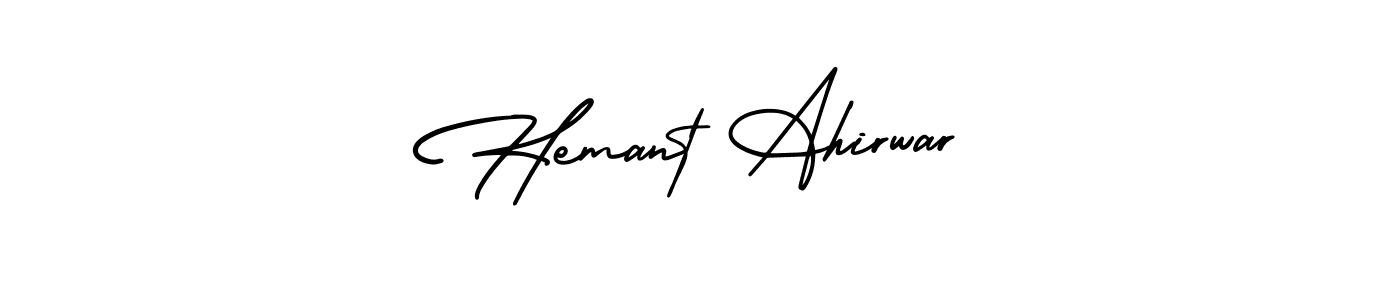 The best way (AmerikaSignatureDemo-Regular) to make a short signature is to pick only two or three words in your name. The name Hemant Ahirwar include a total of six letters. For converting this name. Hemant Ahirwar signature style 3 images and pictures png