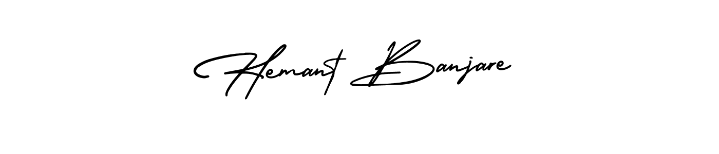 You should practise on your own different ways (AmerikaSignatureDemo-Regular) to write your name (Hemant Banjare) in signature. don't let someone else do it for you. Hemant Banjare signature style 3 images and pictures png