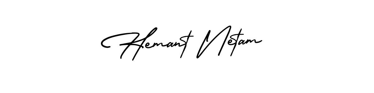 You should practise on your own different ways (AmerikaSignatureDemo-Regular) to write your name (Hemant Netam) in signature. don't let someone else do it for you. Hemant Netam signature style 3 images and pictures png