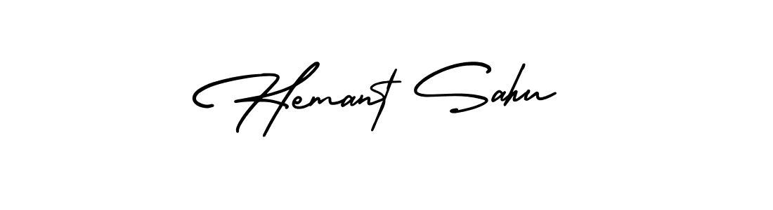 You should practise on your own different ways (AmerikaSignatureDemo-Regular) to write your name (Hemant Sahu) in signature. don't let someone else do it for you. Hemant Sahu signature style 3 images and pictures png