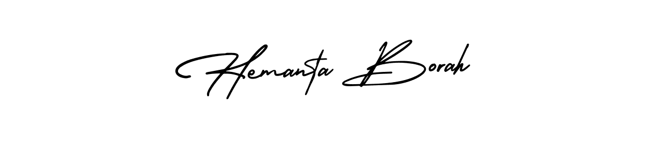 You should practise on your own different ways (AmerikaSignatureDemo-Regular) to write your name (Hemanta Borah) in signature. don't let someone else do it for you. Hemanta Borah signature style 3 images and pictures png