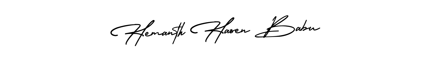 You should practise on your own different ways (AmerikaSignatureDemo-Regular) to write your name (Hemanth Hasen Babu) in signature. don't let someone else do it for you. Hemanth Hasen Babu signature style 3 images and pictures png