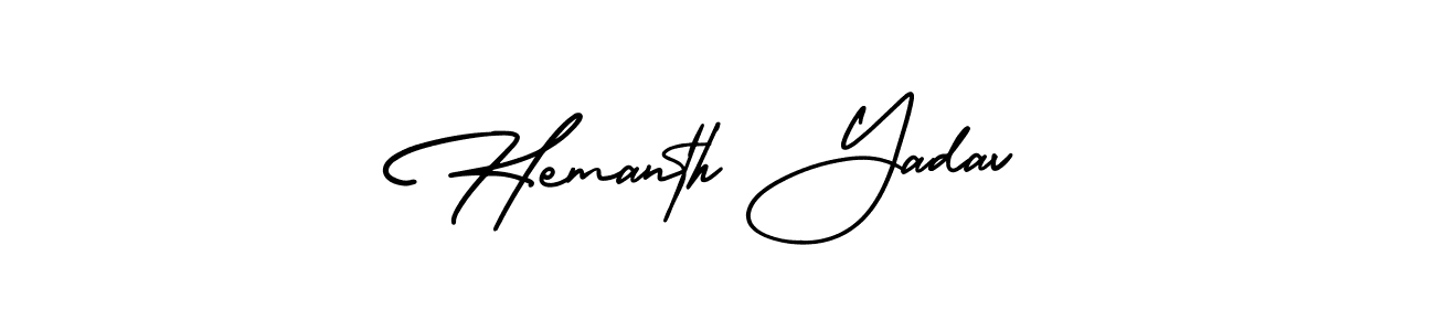 You should practise on your own different ways (AmerikaSignatureDemo-Regular) to write your name (Hemanth Yadav) in signature. don't let someone else do it for you. Hemanth Yadav signature style 3 images and pictures png
