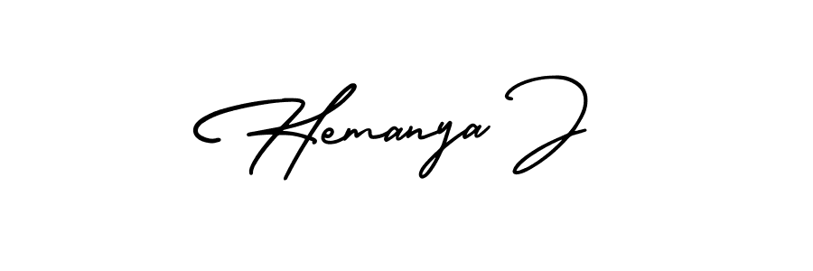 Hemanya J stylish signature style. Best Handwritten Sign (AmerikaSignatureDemo-Regular) for my name. Handwritten Signature Collection Ideas for my name Hemanya J. Hemanya J signature style 3 images and pictures png