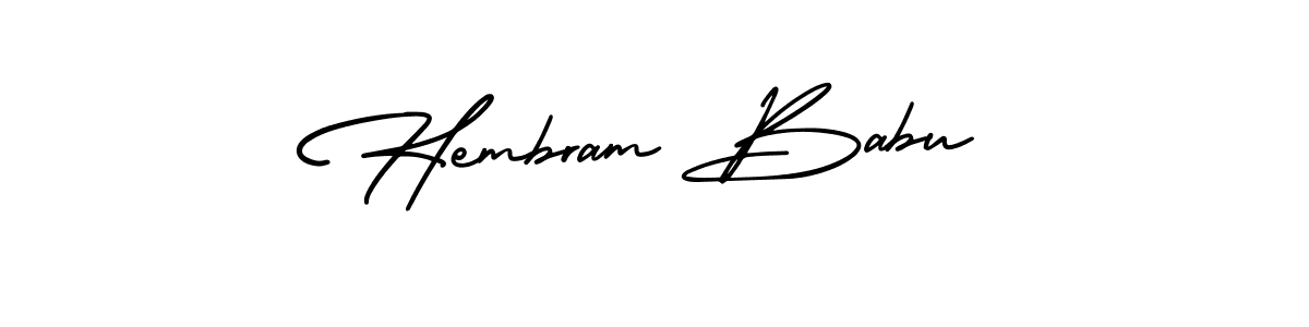 The best way (AmerikaSignatureDemo-Regular) to make a short signature is to pick only two or three words in your name. The name Hembram Babu include a total of six letters. For converting this name. Hembram Babu signature style 3 images and pictures png