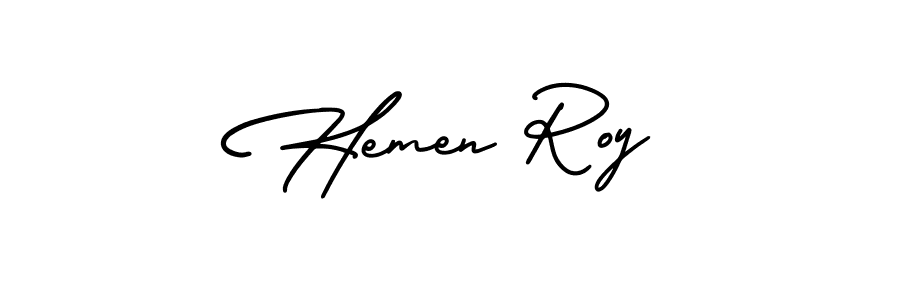 How to make Hemen Roy name signature. Use AmerikaSignatureDemo-Regular style for creating short signs online. This is the latest handwritten sign. Hemen Roy signature style 3 images and pictures png