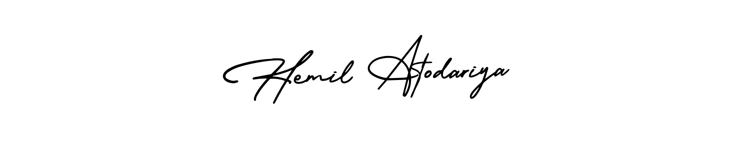 This is the best signature style for the Hemil Atodariya name. Also you like these signature font (AmerikaSignatureDemo-Regular). Mix name signature. Hemil Atodariya signature style 3 images and pictures png