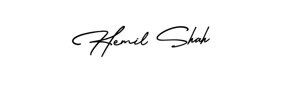 It looks lik you need a new signature style for name Hemil Shah. Design unique handwritten (AmerikaSignatureDemo-Regular) signature with our free signature maker in just a few clicks. Hemil Shah signature style 3 images and pictures png