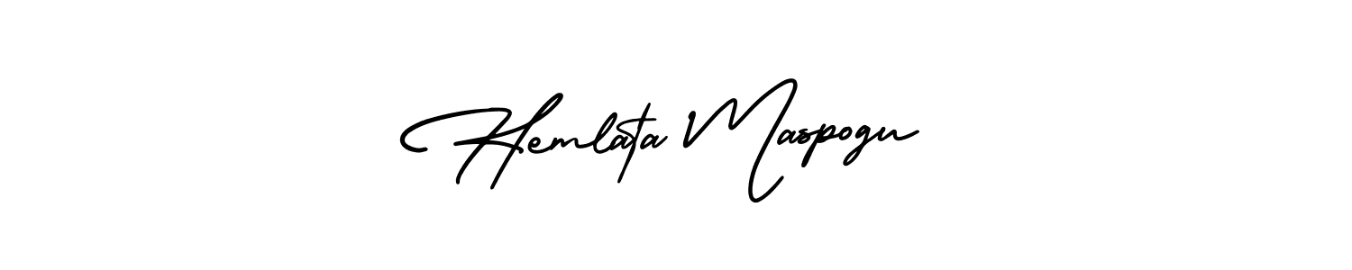 The best way (AmerikaSignatureDemo-Regular) to make a short signature is to pick only two or three words in your name. The name Hemlata Maspogu include a total of six letters. For converting this name. Hemlata Maspogu signature style 3 images and pictures png