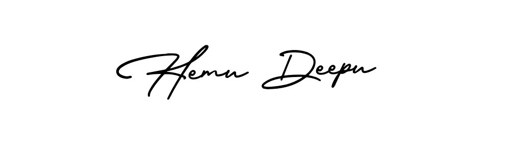 You should practise on your own different ways (AmerikaSignatureDemo-Regular) to write your name (Hemu Deepu) in signature. don't let someone else do it for you. Hemu Deepu signature style 3 images and pictures png