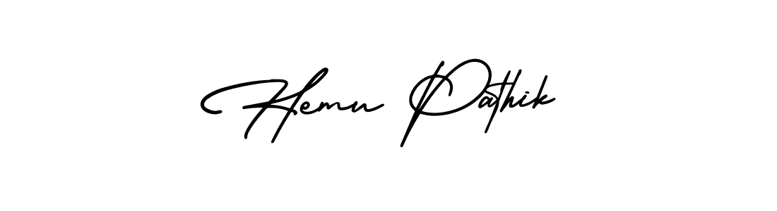 This is the best signature style for the Hemu Pathik name. Also you like these signature font (AmerikaSignatureDemo-Regular). Mix name signature. Hemu Pathik signature style 3 images and pictures png