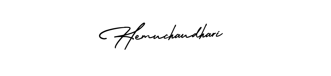 You should practise on your own different ways (AmerikaSignatureDemo-Regular) to write your name (Hemuchaudhari) in signature. don't let someone else do it for you. Hemuchaudhari signature style 3 images and pictures png