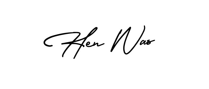 The best way (AmerikaSignatureDemo-Regular) to make a short signature is to pick only two or three words in your name. The name Hen Was include a total of six letters. For converting this name. Hen Was signature style 3 images and pictures png