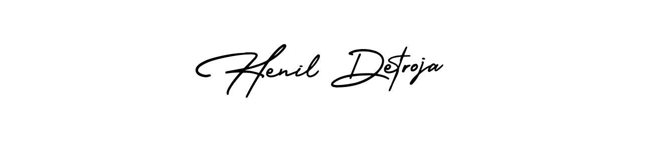 This is the best signature style for the Henil Detroja name. Also you like these signature font (AmerikaSignatureDemo-Regular). Mix name signature. Henil Detroja signature style 3 images and pictures png