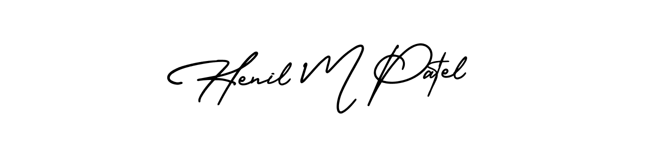 How to make Henil M Patel name signature. Use AmerikaSignatureDemo-Regular style for creating short signs online. This is the latest handwritten sign. Henil M Patel signature style 3 images and pictures png