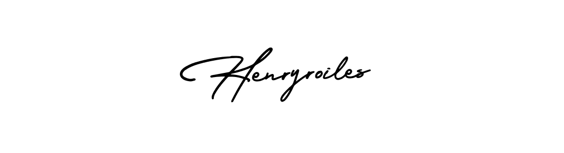The best way (AmerikaSignatureDemo-Regular) to make a short signature is to pick only two or three words in your name. The name Henryroiles include a total of six letters. For converting this name. Henryroiles signature style 3 images and pictures png