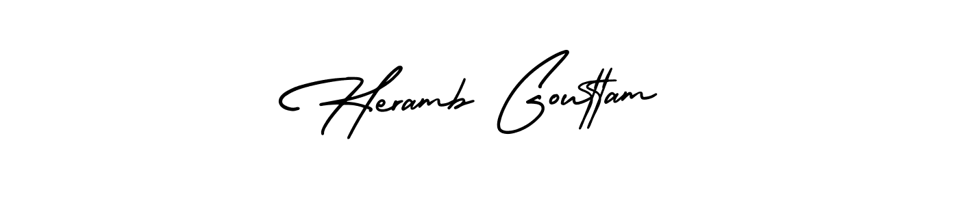 The best way (AmerikaSignatureDemo-Regular) to make a short signature is to pick only two or three words in your name. The name Heramb Gouttam include a total of six letters. For converting this name. Heramb Gouttam signature style 3 images and pictures png